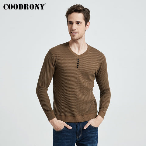 COODRONY Sweater Men Casual V-Neck Pullover Shirt Autumn Winter Slim Fit Long Sleeve Mens Sweaters Knitted Cotton Pull Homme Top